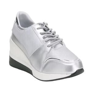 Wanted Women's Metallic Wedge Jogger Sneakers Silver Size 7 1/2